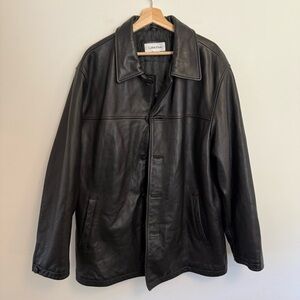VTG Calvin Klein Men’s Button Up Genuine Leather Heavyweight Black Jacket
